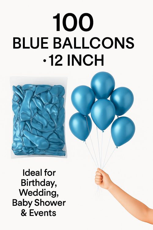 Blue Pearl Balloons 12" - Pack of 100| ideal for Birthday, Baby Shower & Party Decor