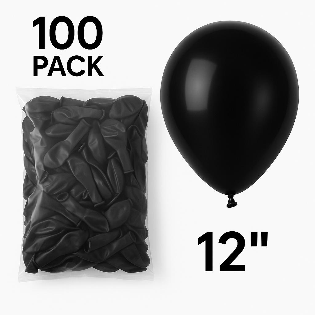 Black Glossy Metallic balloons - 12"/10" -  For Party Decoration Pack(50 or 100 pcs, Multiple colors)