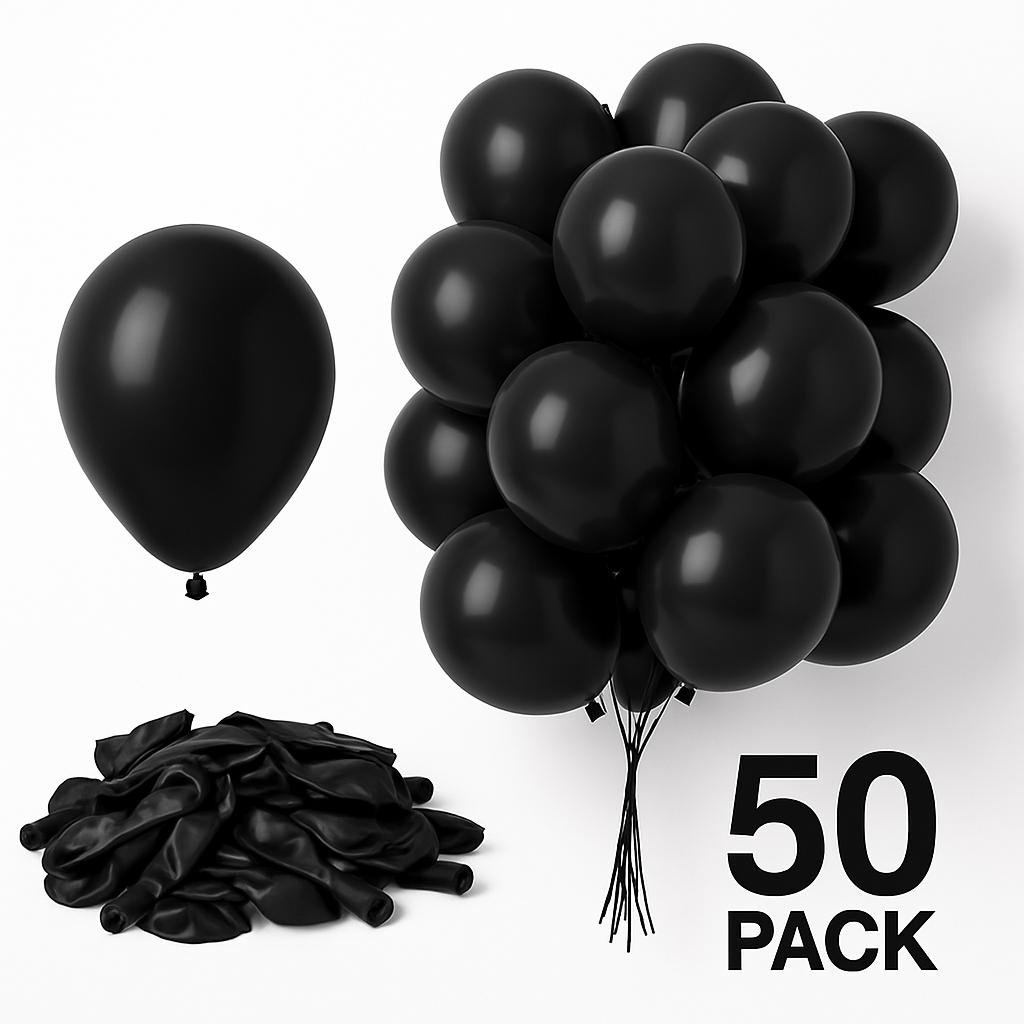 Black Glossy Metallic balloons - 12"/10" -  For Party Decoration Pack(50 or 100 pcs, Multiple colors)