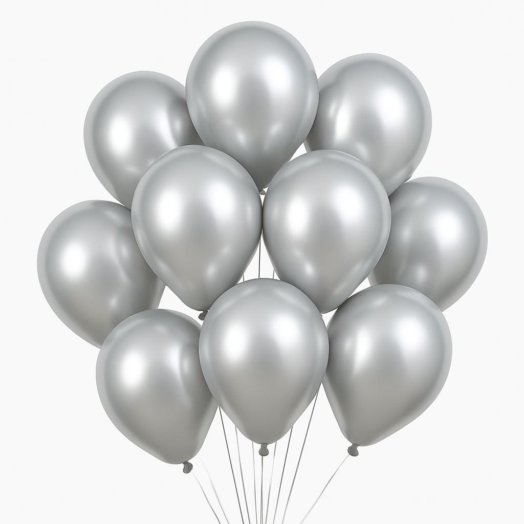 Silver Metallic Balloons – 10” & 12” | Packs of 50 & 100